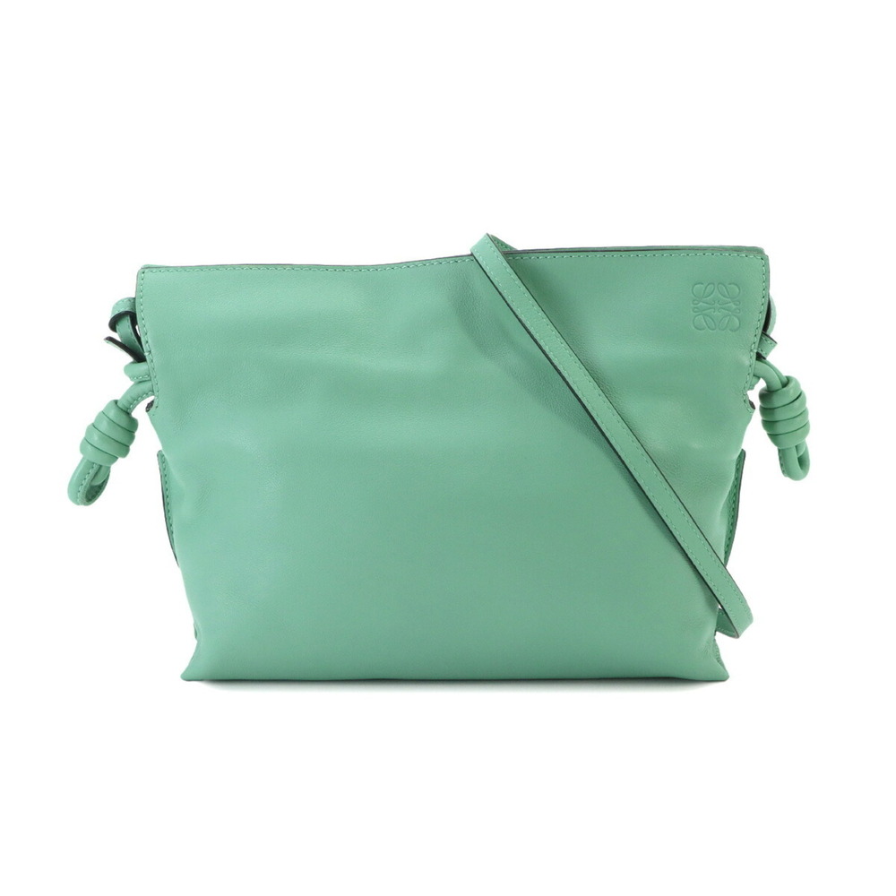 LOEWE Flamenco Clutch Mini Shoulder Handbag Leather Green Gold Hardware Bag